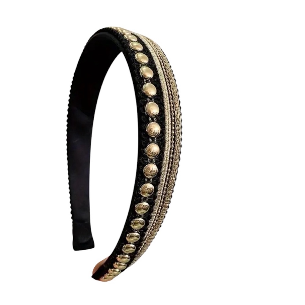 Elegant Gold Studded Black Headband